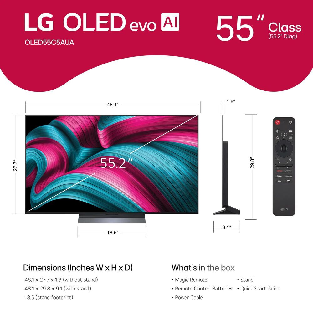 LG 55" Class C5 Series 4K OLED evo AI - Smart TV with 3.1.1 Channel Soundbar System in Black, , large