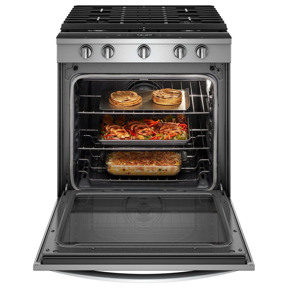 WHIRLPOOL 2-Piece Kitchen Package with 5.8 Cu. Ft. Smart Slide-In Gas Range and 1.1 Cu. Ft. Over-the-Range Microwave in Fingerprint Resistant Stainless Steel, , large