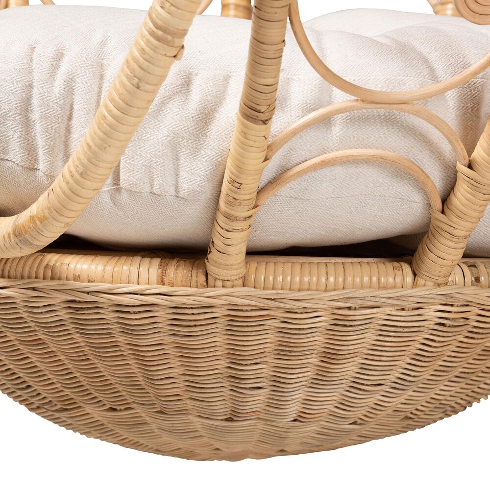 Baxton Studio Umika Patio Hanging Chair with Natural Brown Rattan in White, , large