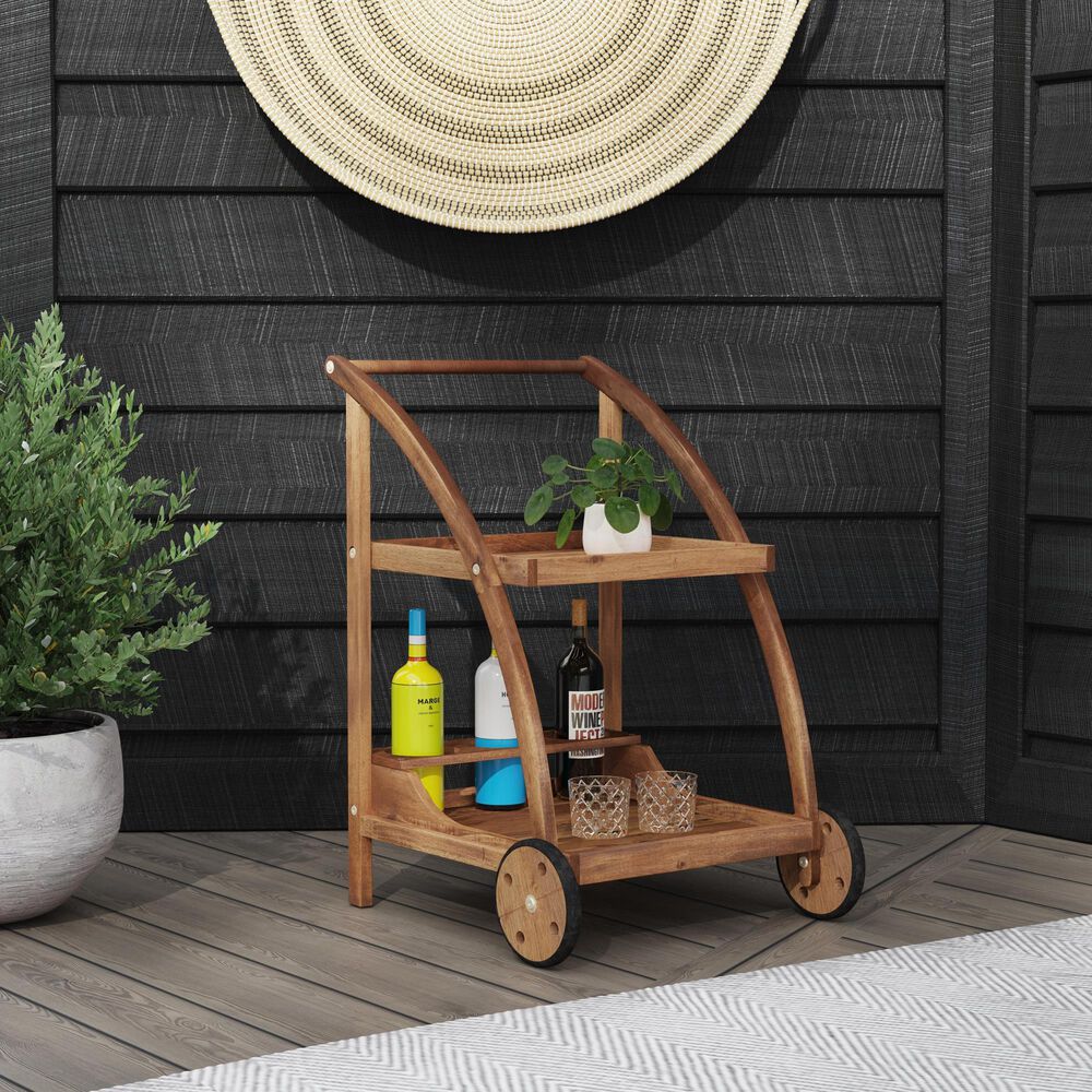 Linon Home Decor Catalan Patio Trolley Cart in Warm Acorn, , large