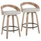 LumiSource Grotto 26" Swivel Counter Stool with Oat Fabric Upholstery in Whitewashed and Black (Set of 2), , large