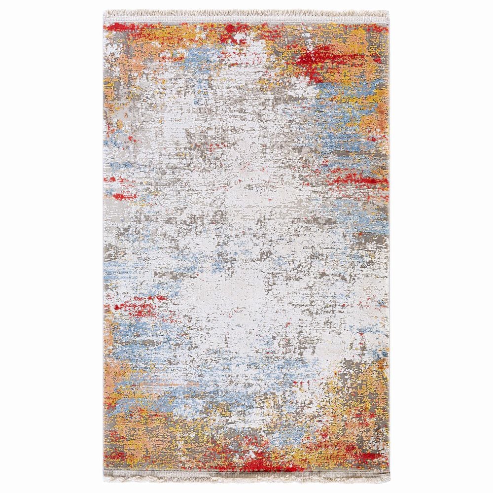 Surya Solar 2" x 3" Orange, Saffron, Red, Sky Blue, White, Gray and Charcoal Area Rug, , large
