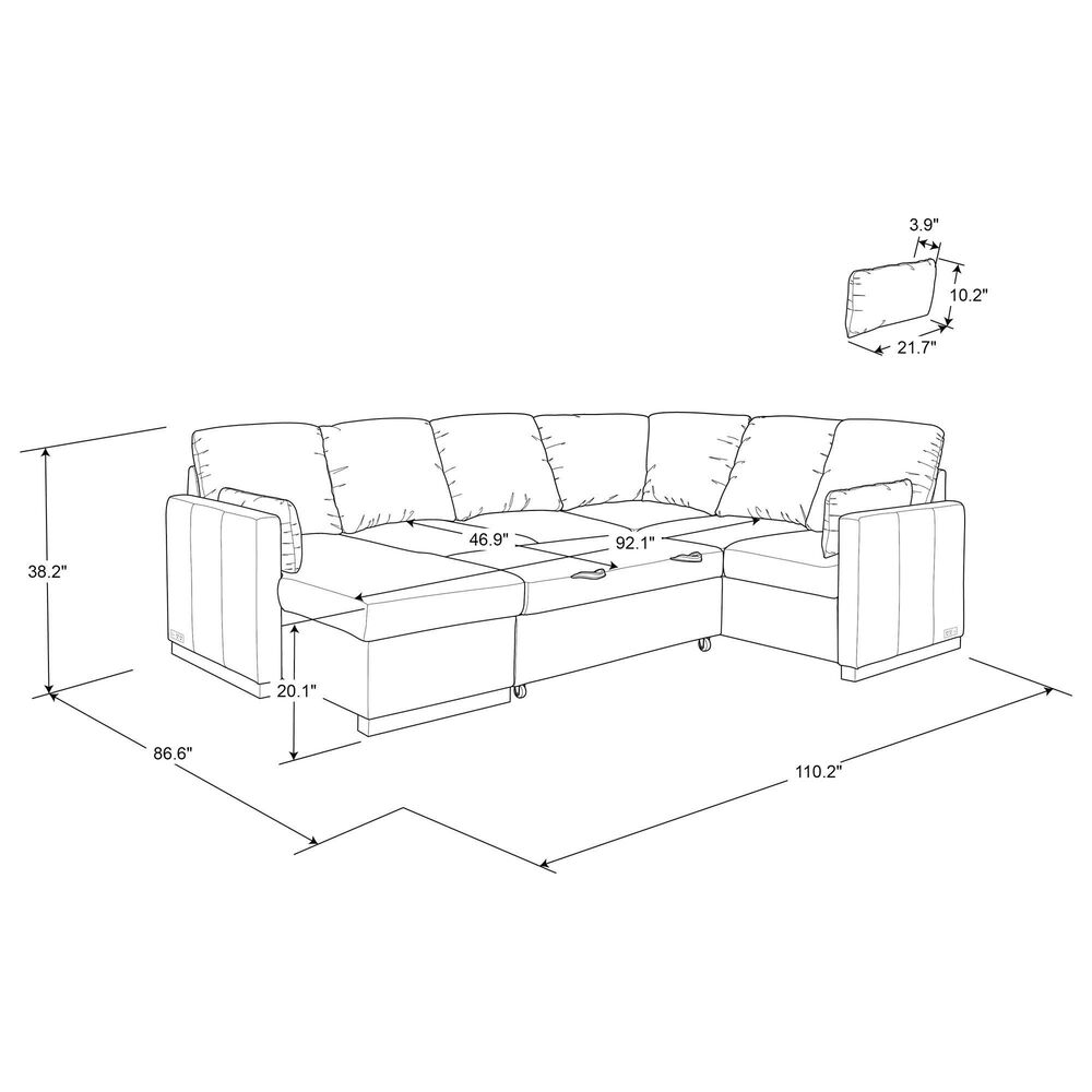 Lifestyle Solutions Edgewood Stationary Convertible Sleeper Sectional in Light Gray, , large