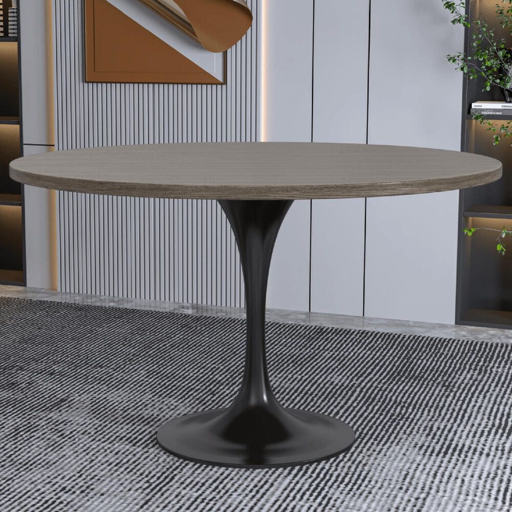 Leisuremod LeisureMod Verve Collection 48 Round Dining Table, Black Base with Dark Maple MDF Top, , large
