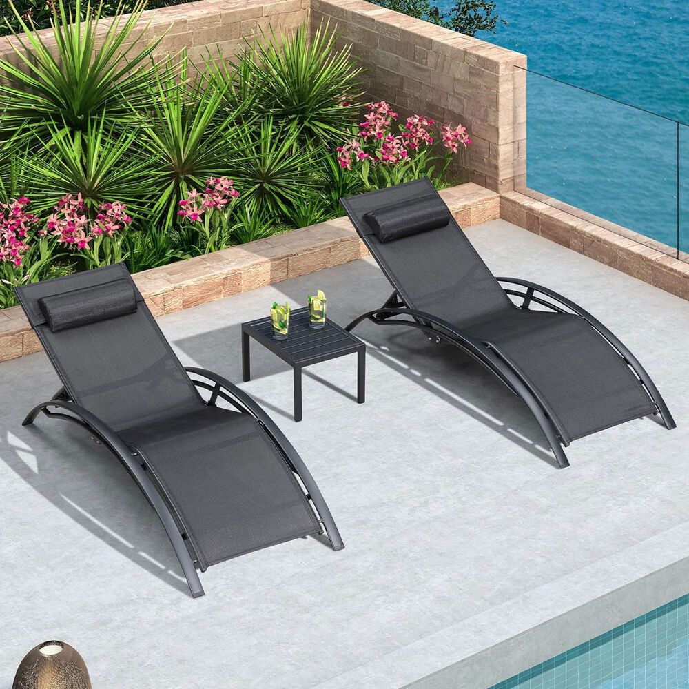 HOMLUX 3-Piece Standard Patio Chaise Lounge Set in Black, , large