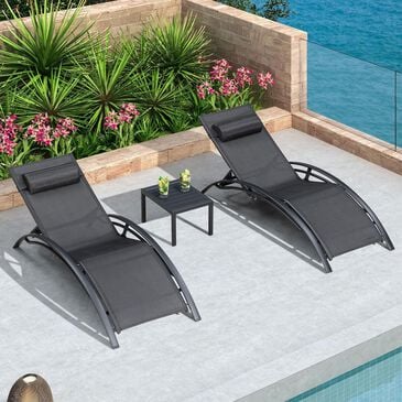 HOMLUX 3-Piece Standard Patio Chaise Lounge Set in Black, , large