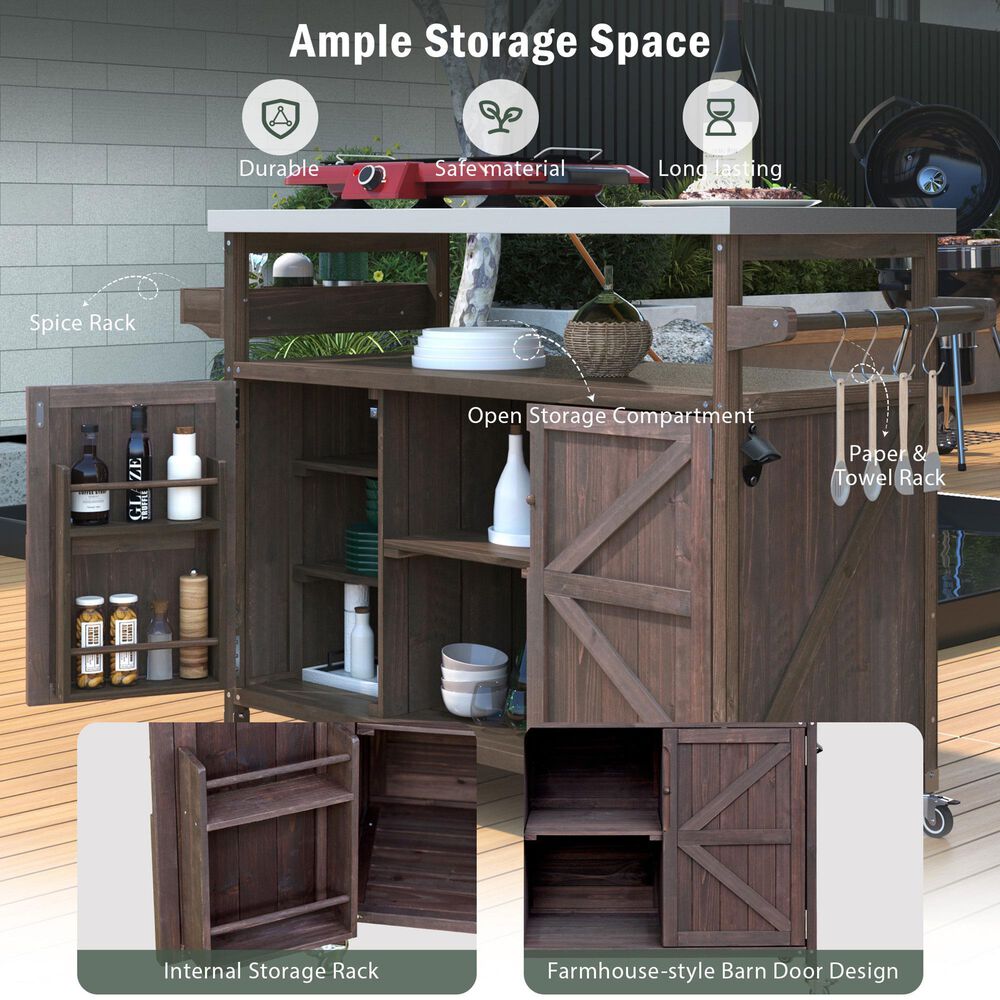 HOMLUX 50" Outdoor Kitchen Island in Dark Brown and Stainless Steel, , large