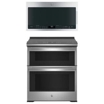 GE Profile 2-Piece Kitchen Package with 30" Smart Slide-in Electric Double Oven Range and 2.1 Cu. Ft. Over-the-Range Sensor Microwave Oven in Stainless Steel, , large