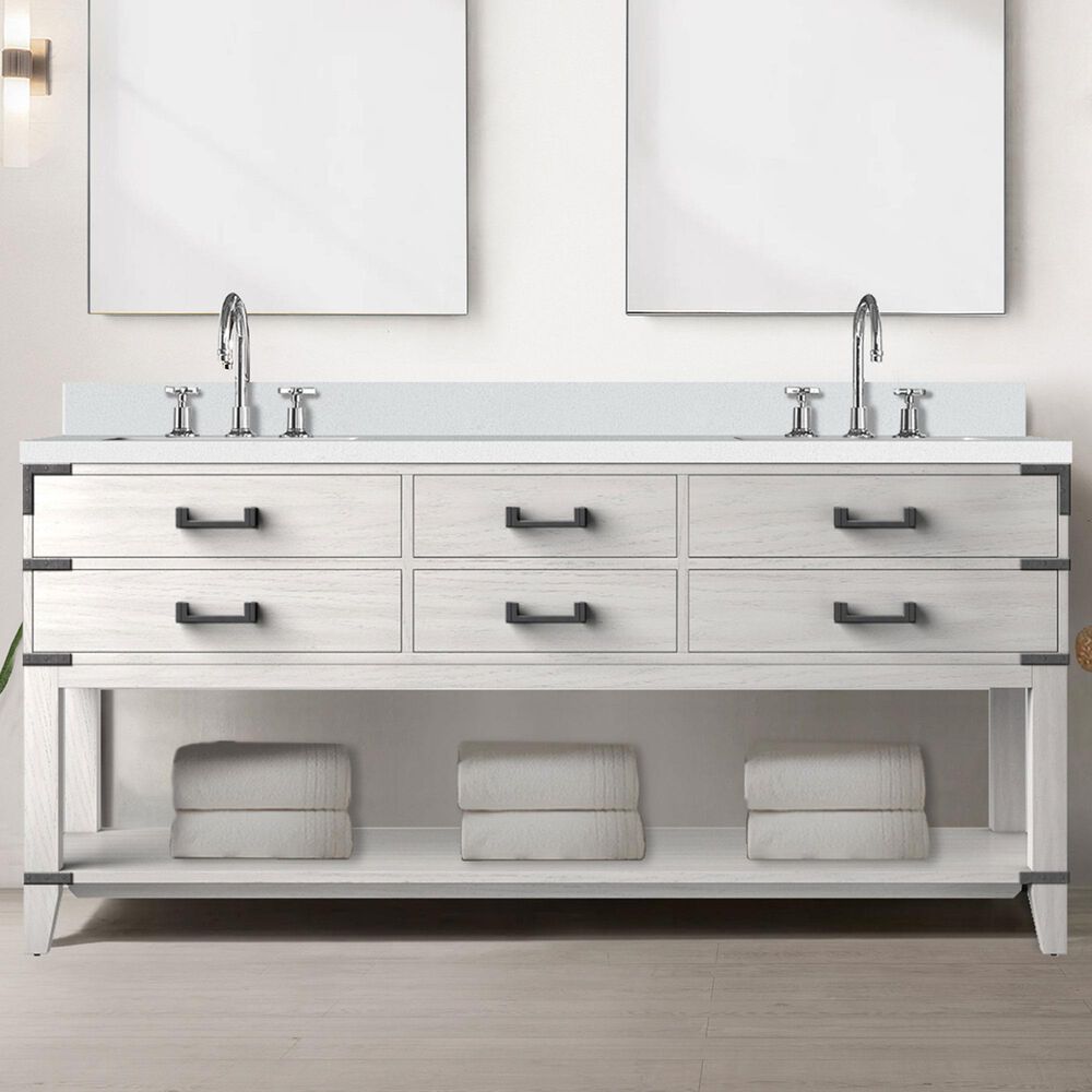 Lexora Home Norwalk 72&quot; Double Bathroom Vanity in White Oak with White Cultured Marble Top  and Rectangle Sink, , large