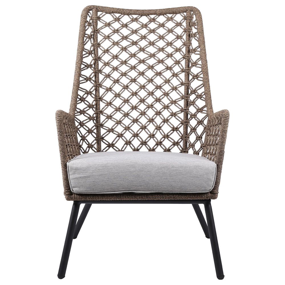 Hearth and Haven MarcoOutdoor Lounge Chair with Light Brown Truffle Rope in Gray, , large