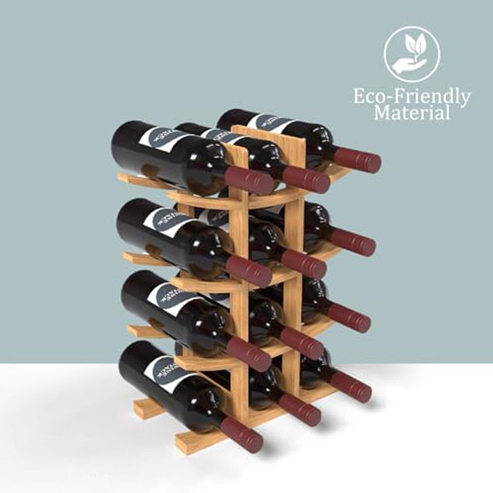 HOMLUX Modern Lattice 12-Bottle Bamboo Countertop Wine Rack in Brown, , large