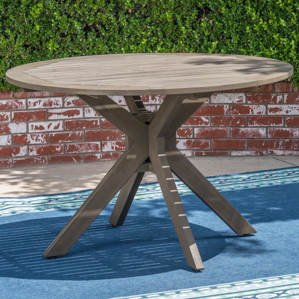 HOMLUX Outdoor Stanford Round Acacia Wood Dining Table with X Base in Gray - Table Only, , large