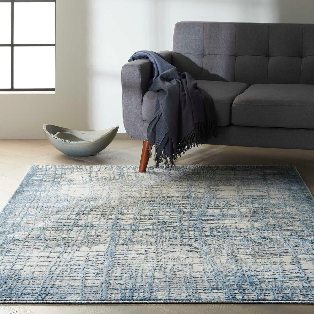 Nourison Rush 5&#39;3&quot; x 7&#39;3&quot; Ivory and Blue Area Rug, , large