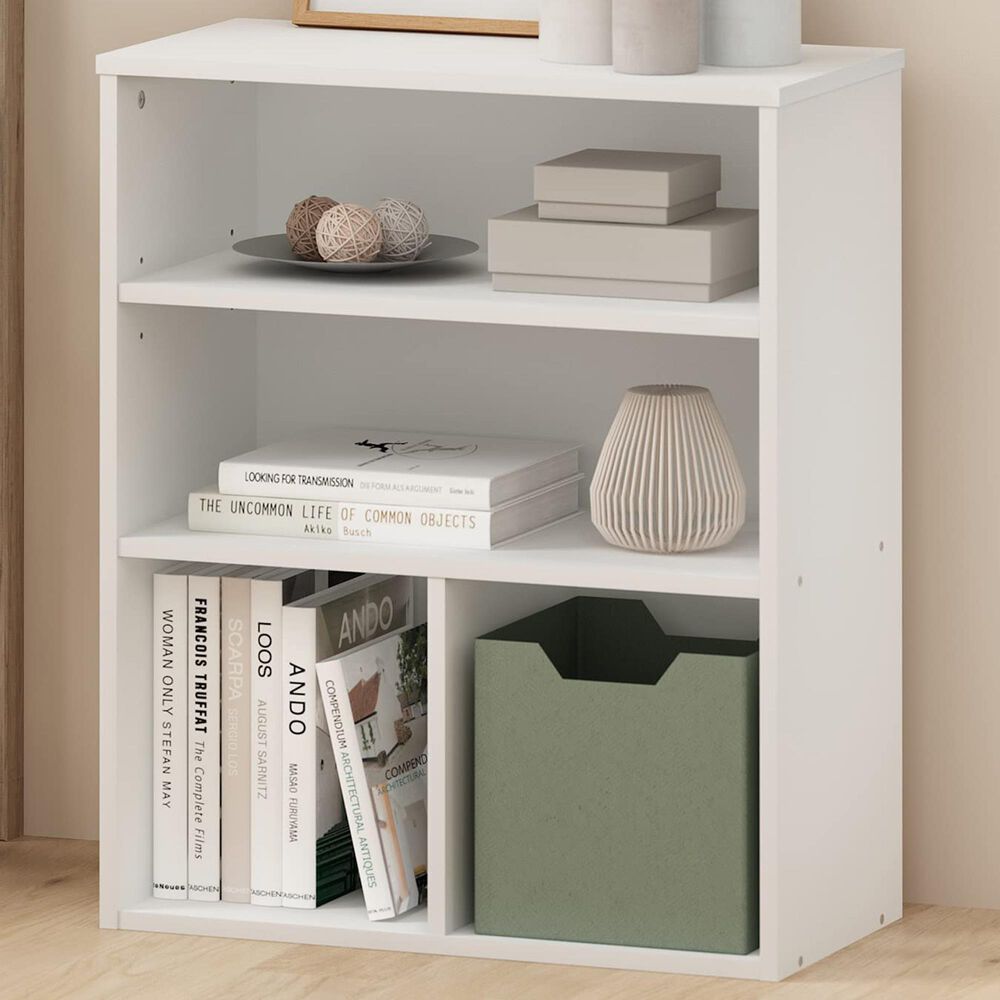 HOMLUX 3-Tier Display Bookcase with Adjustable Shelves in White, , large