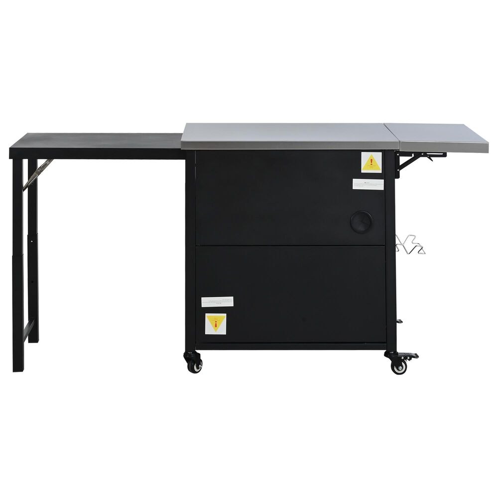 Hearth and Haven Outdoor Kitchen Island Cart with Dual Expandable Stainless Steel Tabletops in Black, , large