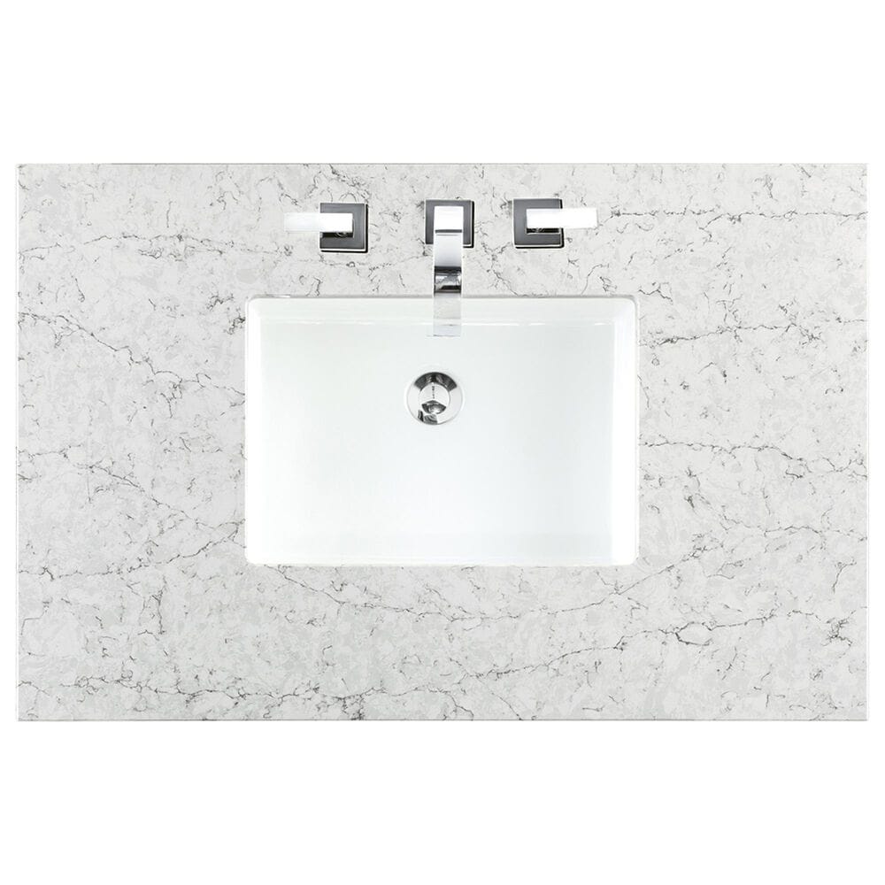 James Martin Vanities Myrrin 36&quot; Vanity in Bright White with 3 cm Eternal Jasmine Pearl Quartz Top, , large