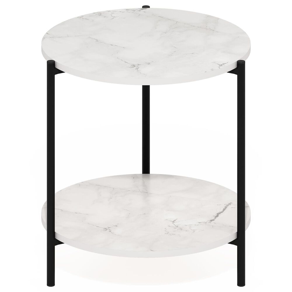 HOMLUX 2-Tier Side End Table in Marble White and Black, , large