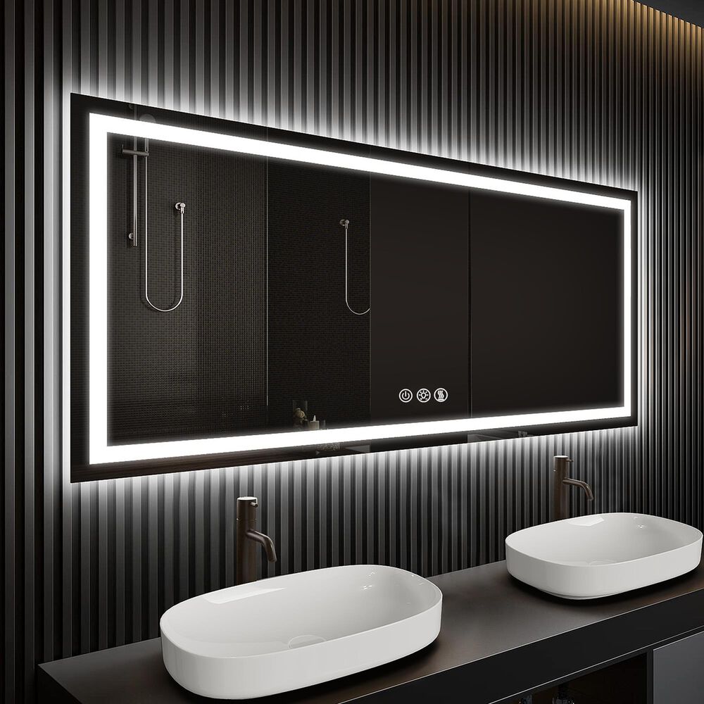 HOMLUX 60" x 36" LED Bathroom Makeup Mirror in Silver, , large