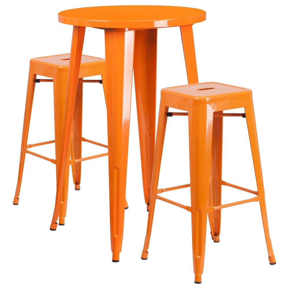 Flash Furniture 3-Piece Metal Bar Table Set in Orange, , large