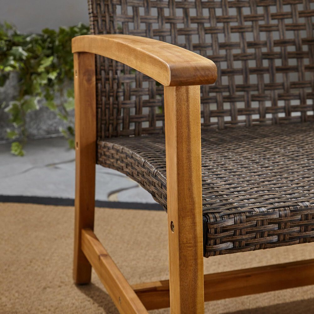 Hearth and Haven Hampton Outdoor Wicker Sofa with Wooden Frame in Grey and Natural, , large