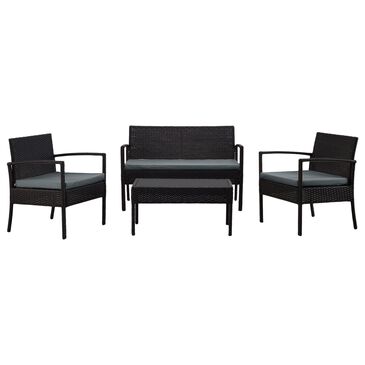 Dayton Noli 4-Piece Patio Conversation Set with Grey Cushion in Black, , large