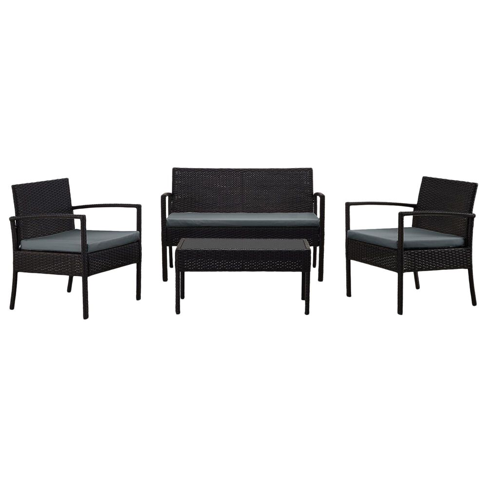 Dayton Noli 4-Piece Patio Conversation Set with Grey Cushion in Black, , large
