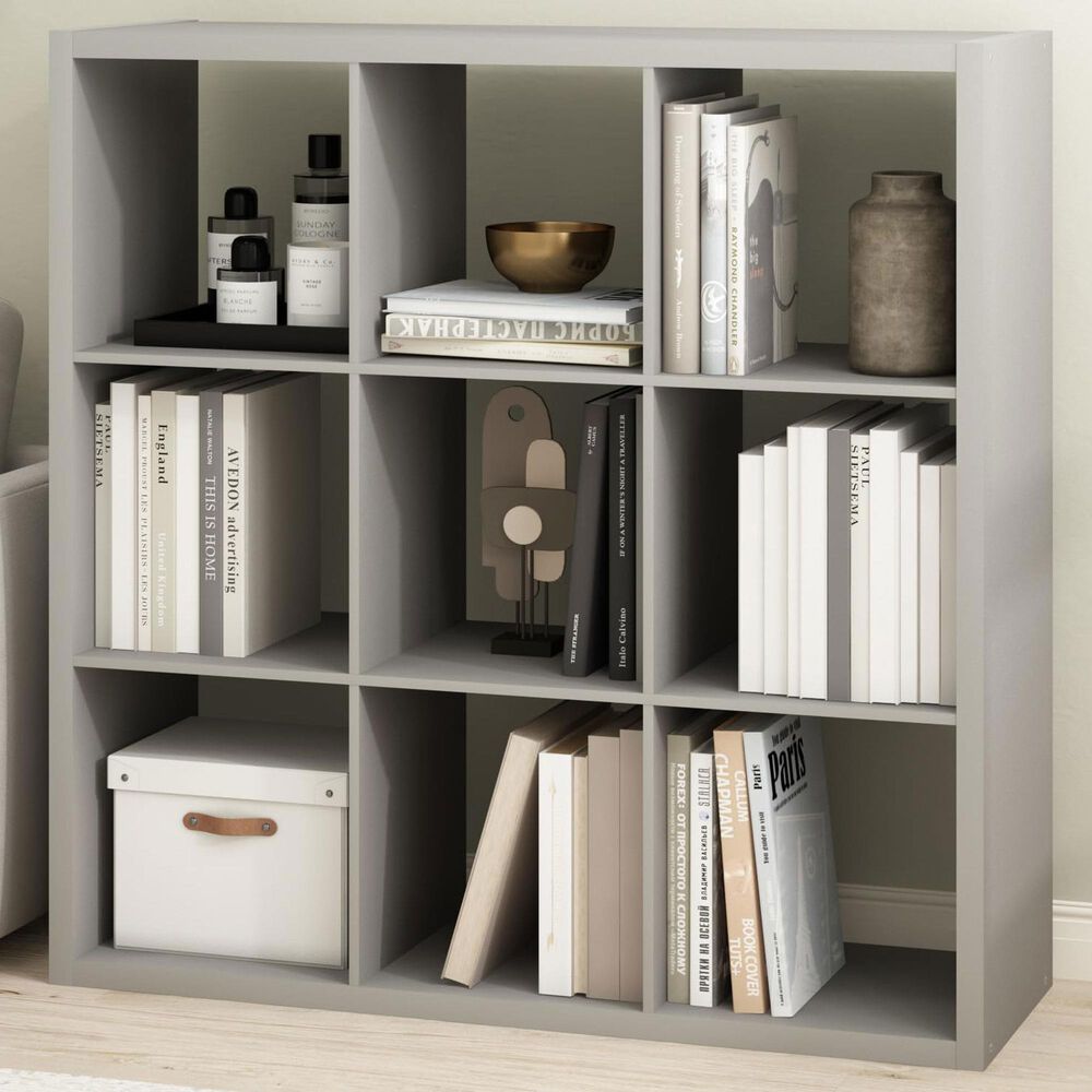 HOMLUX 9-Cube Reversible Open Back Bookshelf in Light Grey, , large