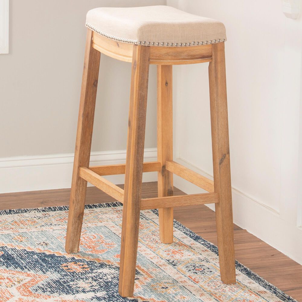 Linon Home Decor Claridge Bar Stool with Beige Cushion in Rustic Brown, , large