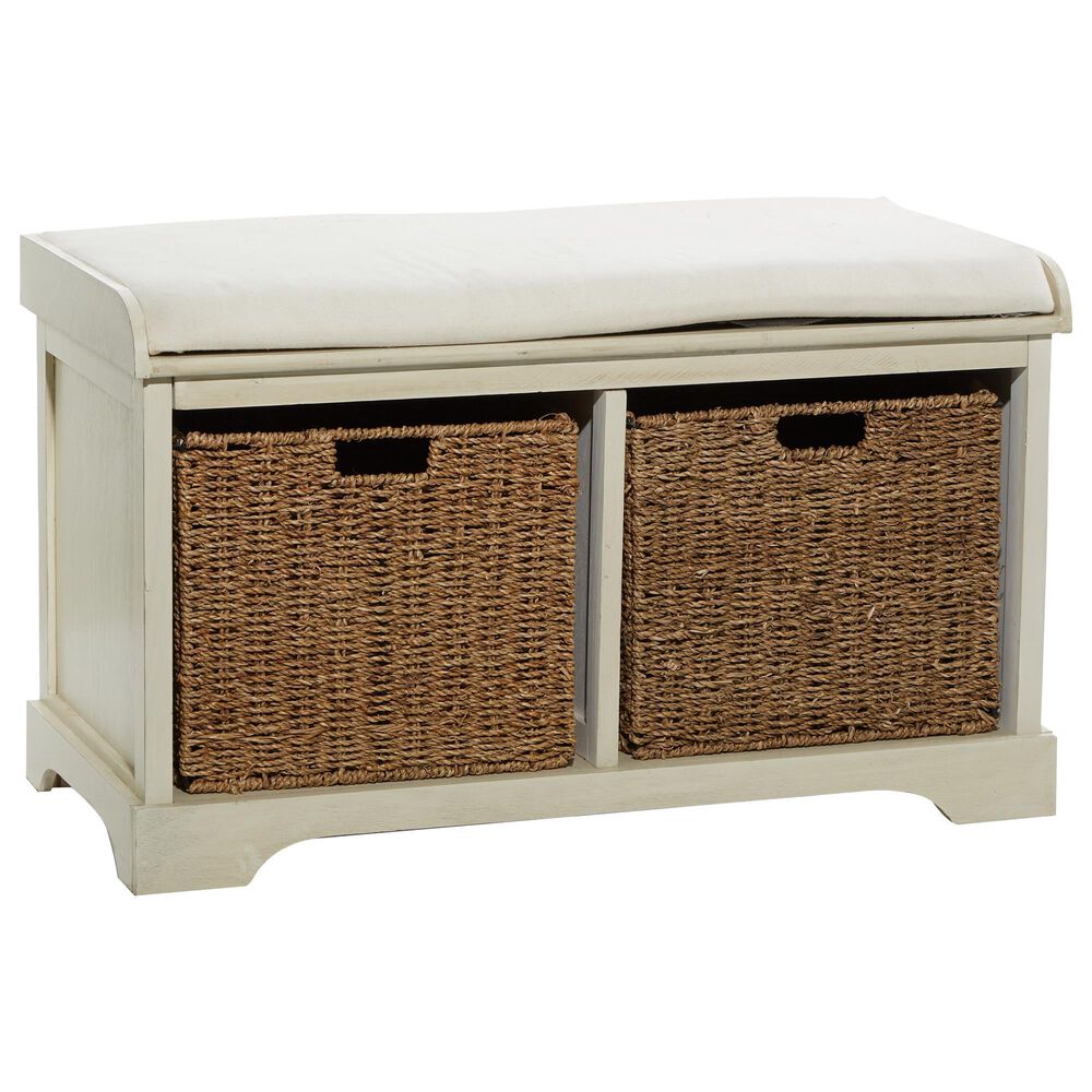 Maple and Jade Wood Storage Bench in White, , large