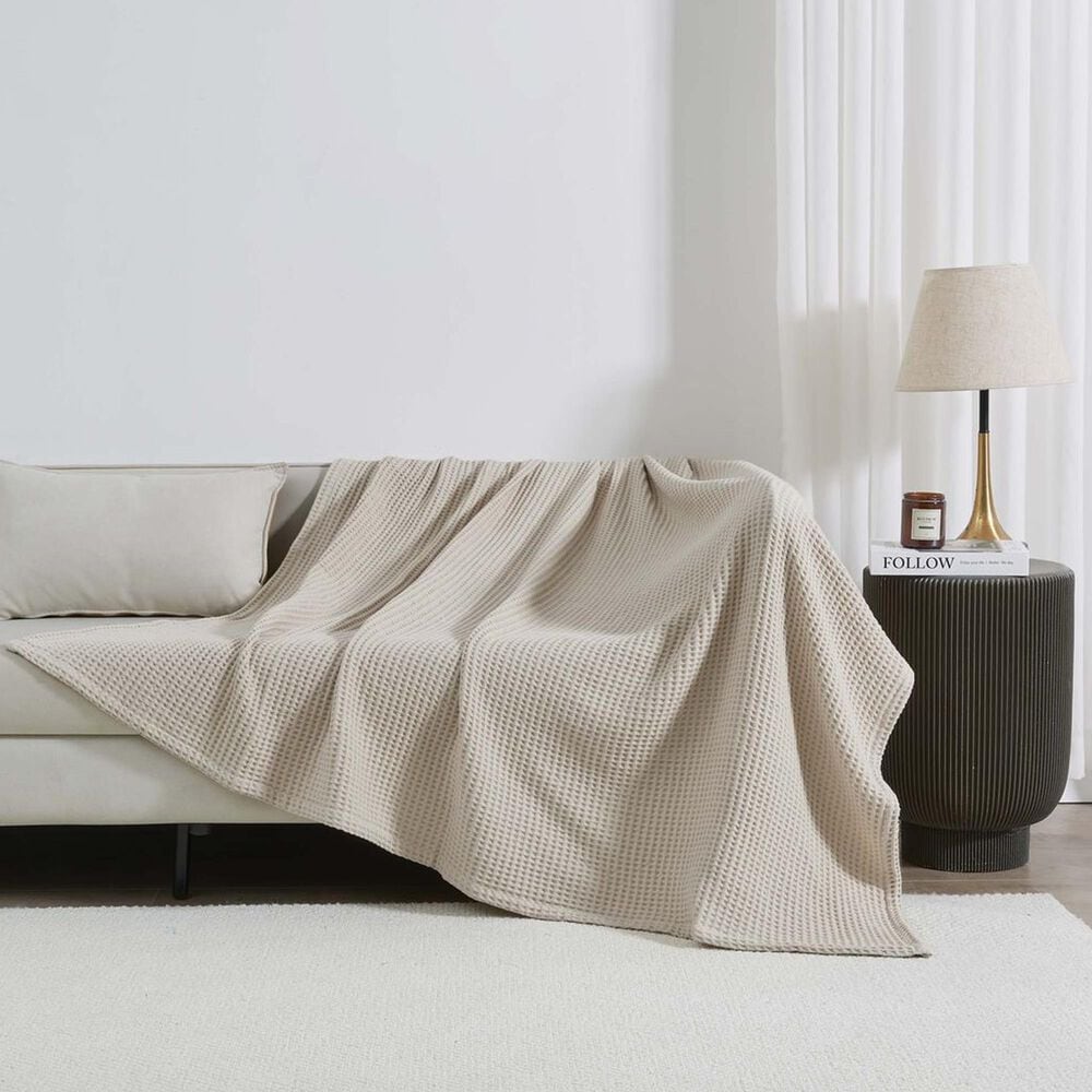 Trade Linker Full/Queen Waffle Weave Knit Throw Blanket in Stone, , large