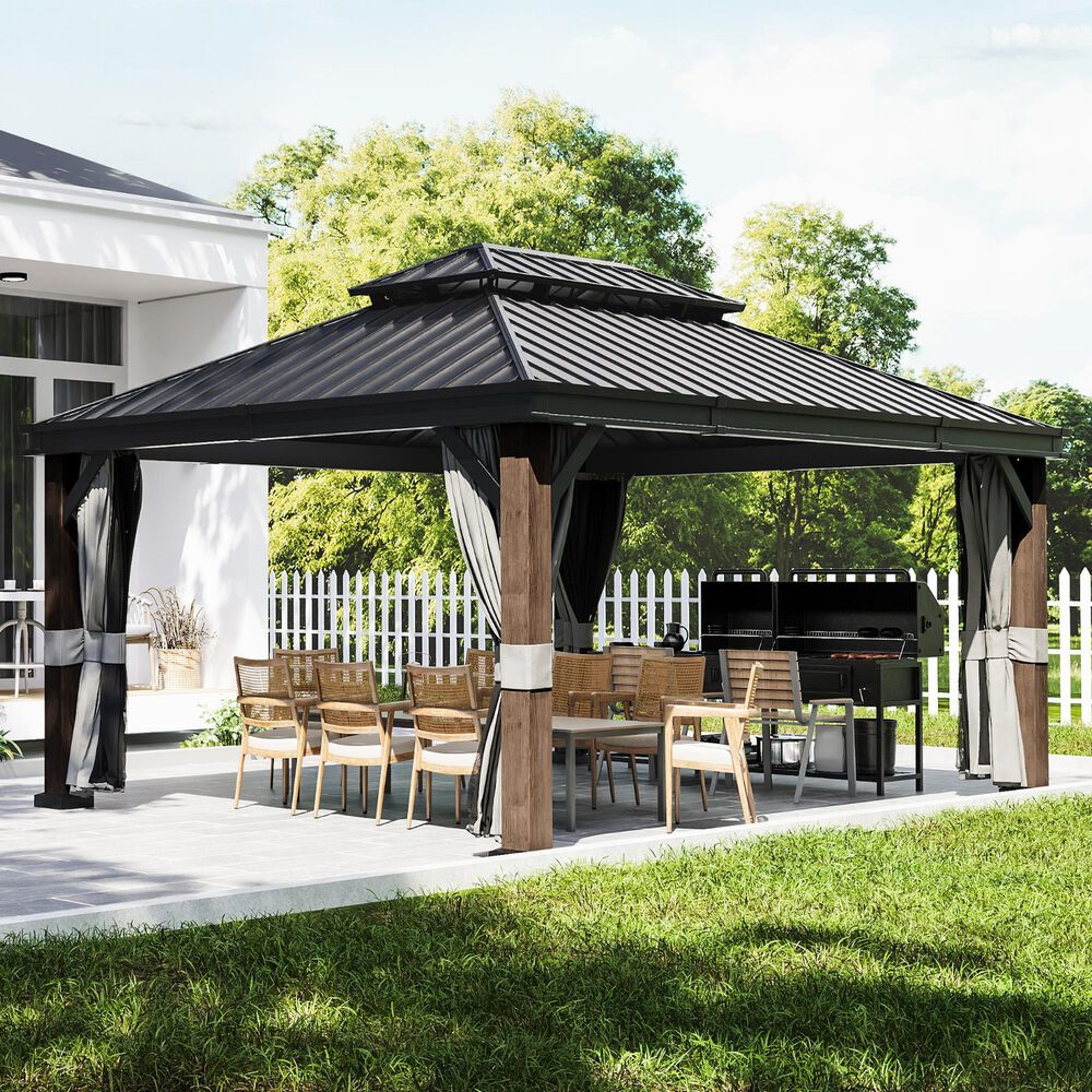 Sunwell Garden 12' x 16' Wood-Grain Hardtop Gazebo, , large