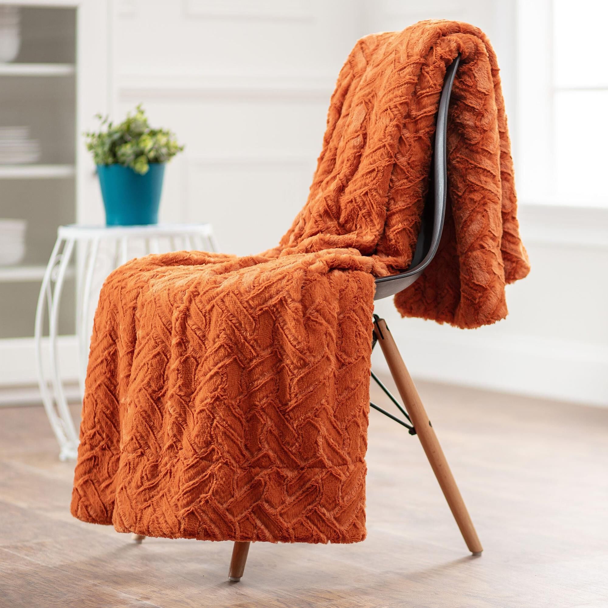 50 x 65 Cloud Faux Fur Throw Blanket in Orange Shop NFM