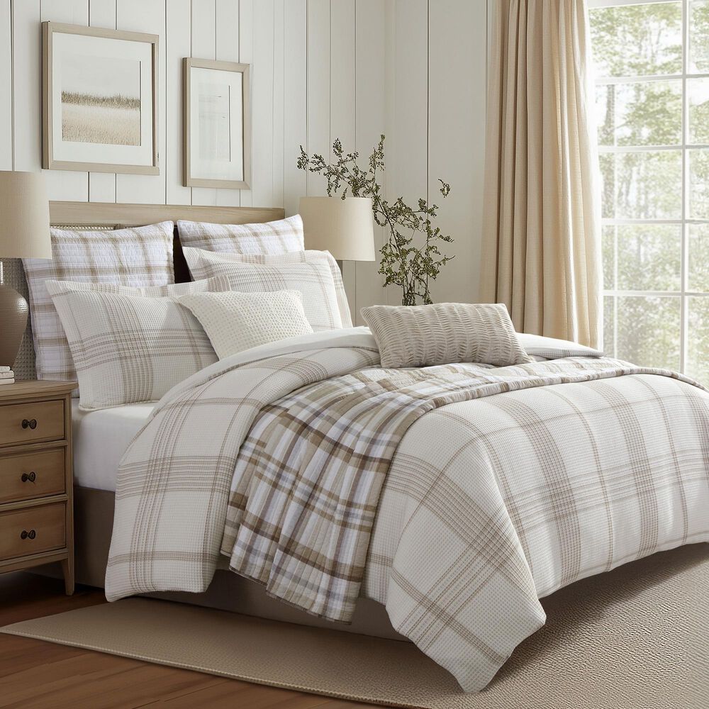 Levtex Waffle Plaid 3-Piece King/California King Comforter Set in Taupe and Cream, , large