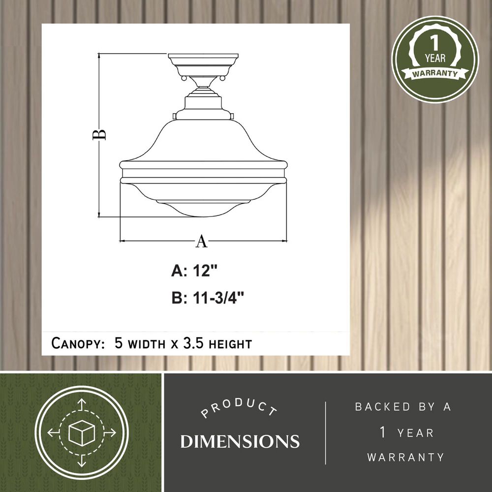 Vaxcel Huntley 12" 1-Light Semi Flush Mount with Clear Glass Shade in Oil Rubbed Bronze, , large