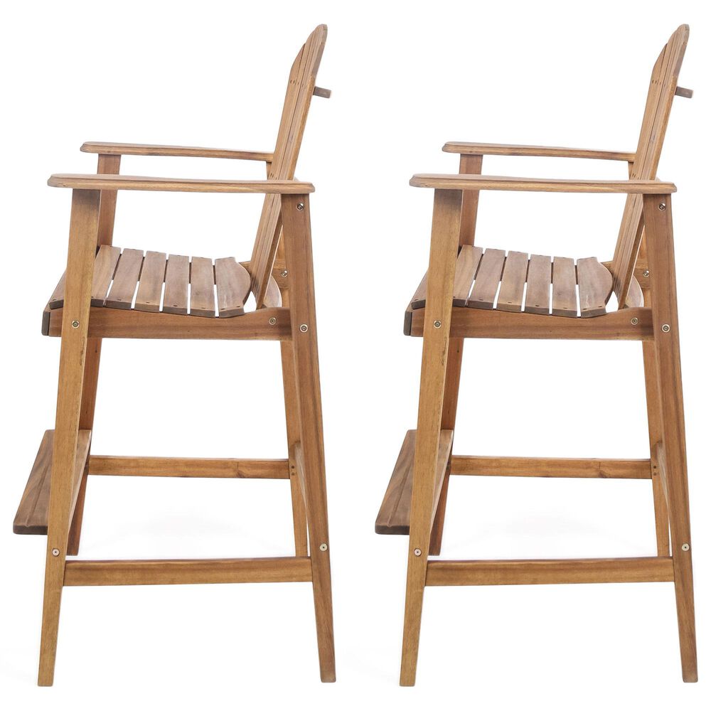 Hearth and Haven Outdoor Acacia Wood Adirondack Barstool in Natural Stained (Set of 2), , large