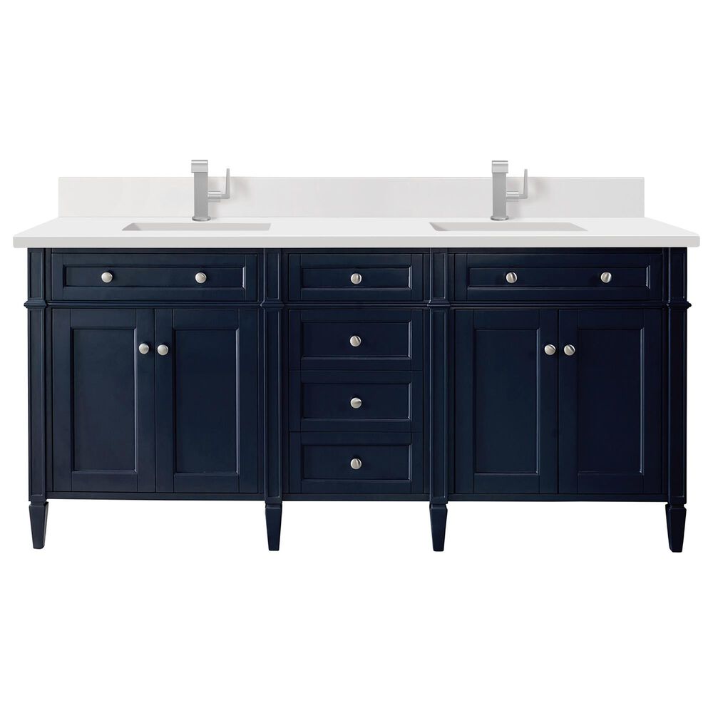 James Martin Vanities Brittany 72" Double Bathroom Vanity in Victory Blue with 3 cm White Zeus Quartz Top and Rectangular Sinks, , large
