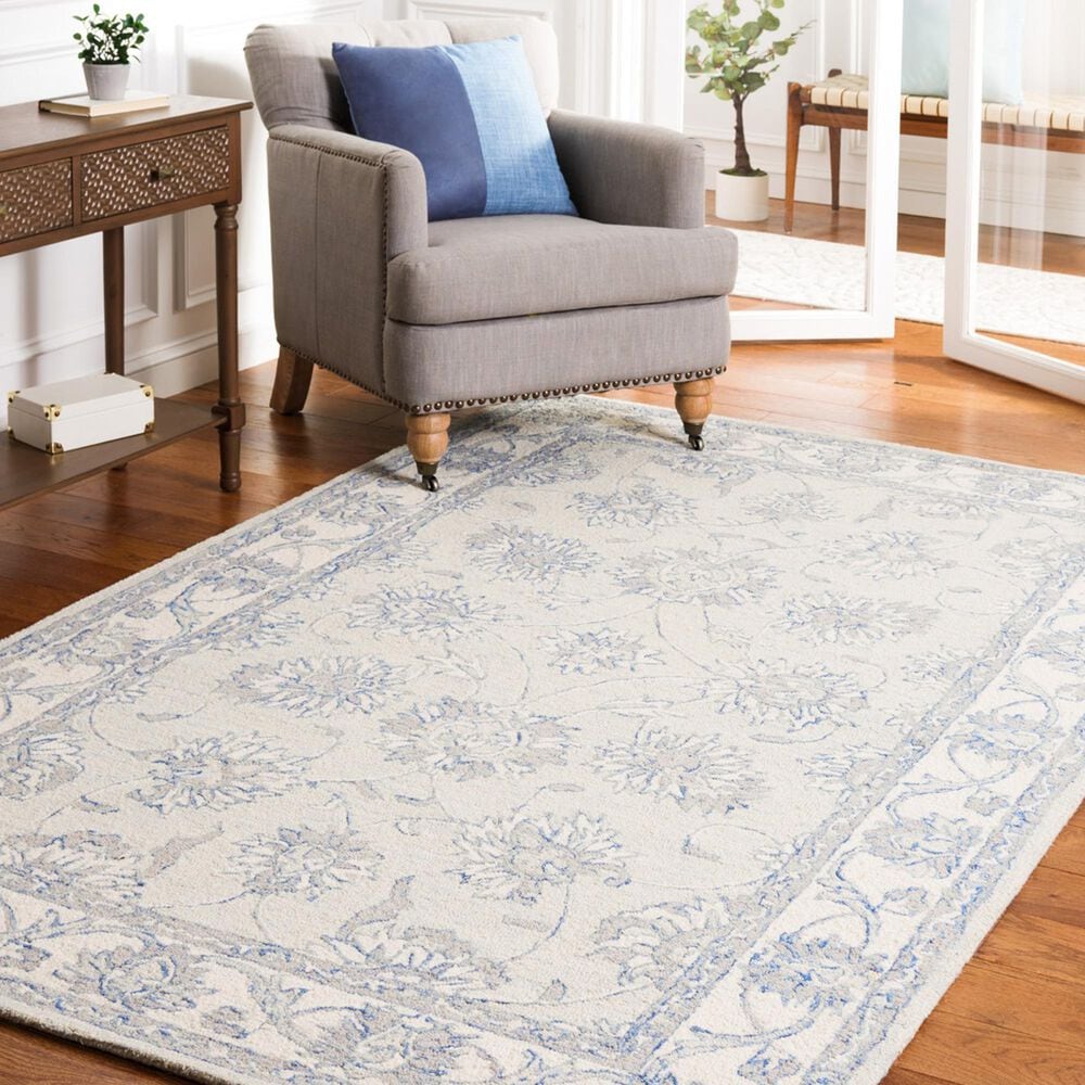 Safavieh Micro-Loop Traditional 6&#39; x 9&#39; Light Blue and Ivory Area Rug, , large