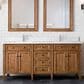 James Martin Vanities Brittany 72" Double Bathroom Vanity in Saddle Brown with Single Hole 3 cm White Zeus Quartz Top and Rectangular Sinks, , large