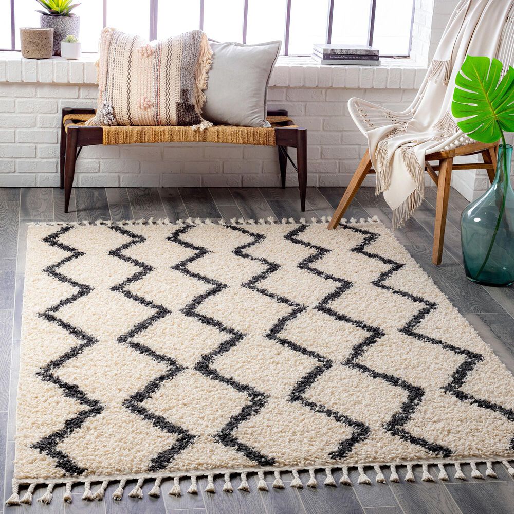 Surya Berber Shag BBE2303 5&#39;3&quot; x 7&#39;3&quot; Charcoal and Light Beige Area Rug, , large