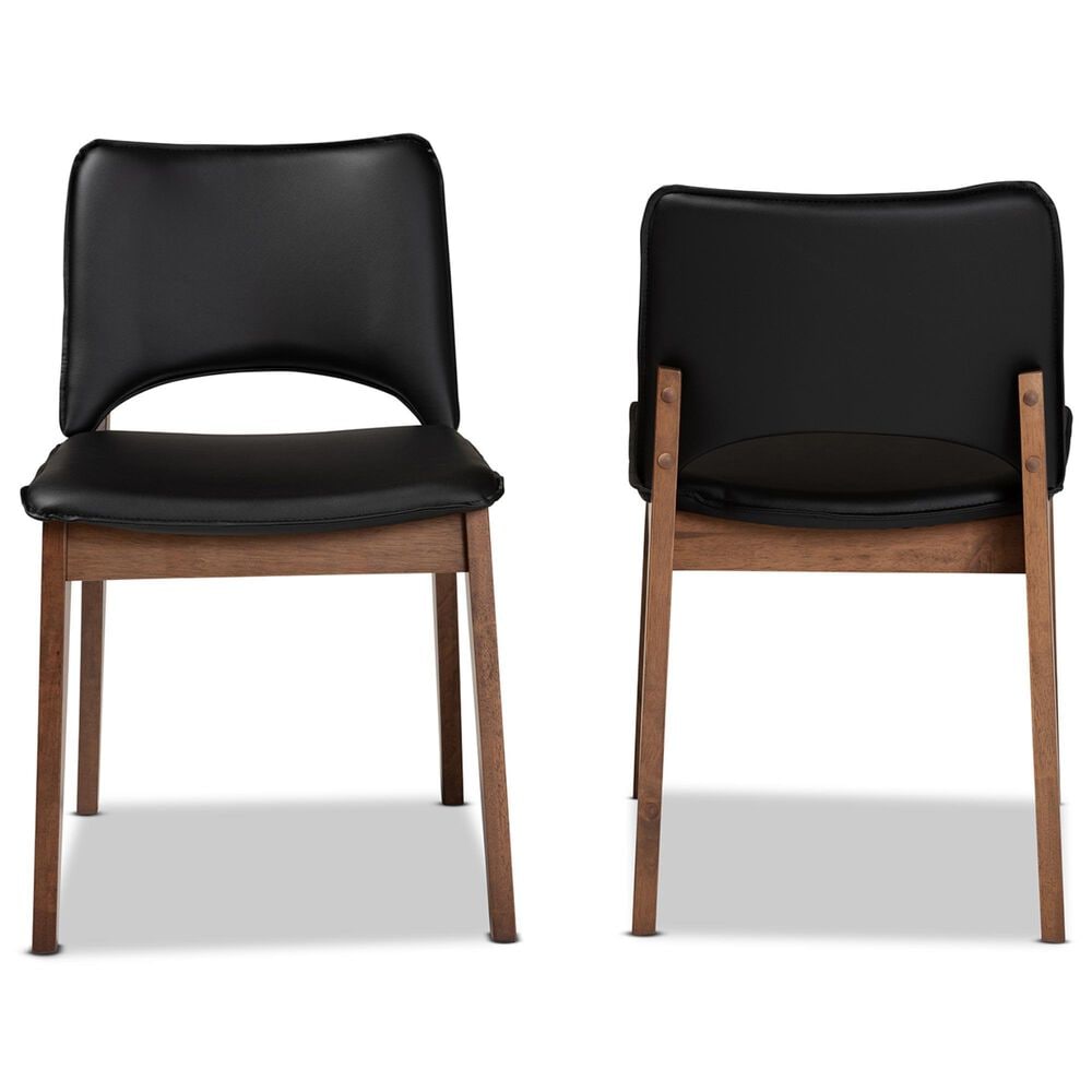 Baxton Studio Afton Side Chair with Black Faux Leather in Walnut Brown (Set of 2), , large