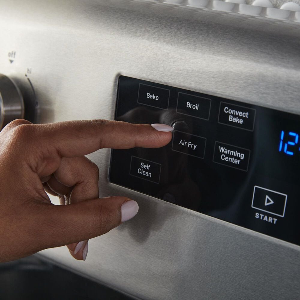 MAYTAG 2-Piece Kitchen Package with 5.3 Cu. Ft. Freestanding Electric Range and 1.1 Cu. Ft. Over-the-Range Microwave in Fingerprint Resistant Stainless Steel, , large