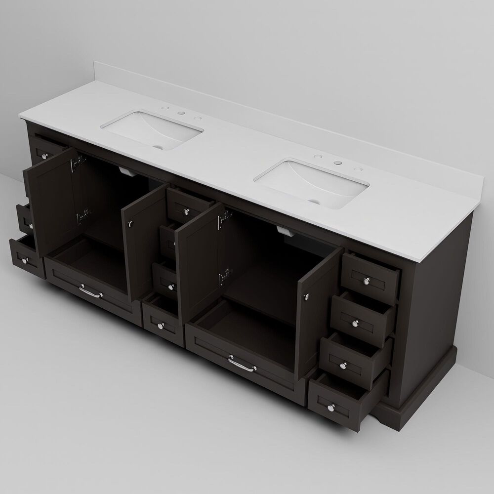 Lexora Home Dukes 84" Double Bathroom Vanity in Espresso with 2 cm White Cultured Marble Top and Rectangular Sinks, , large