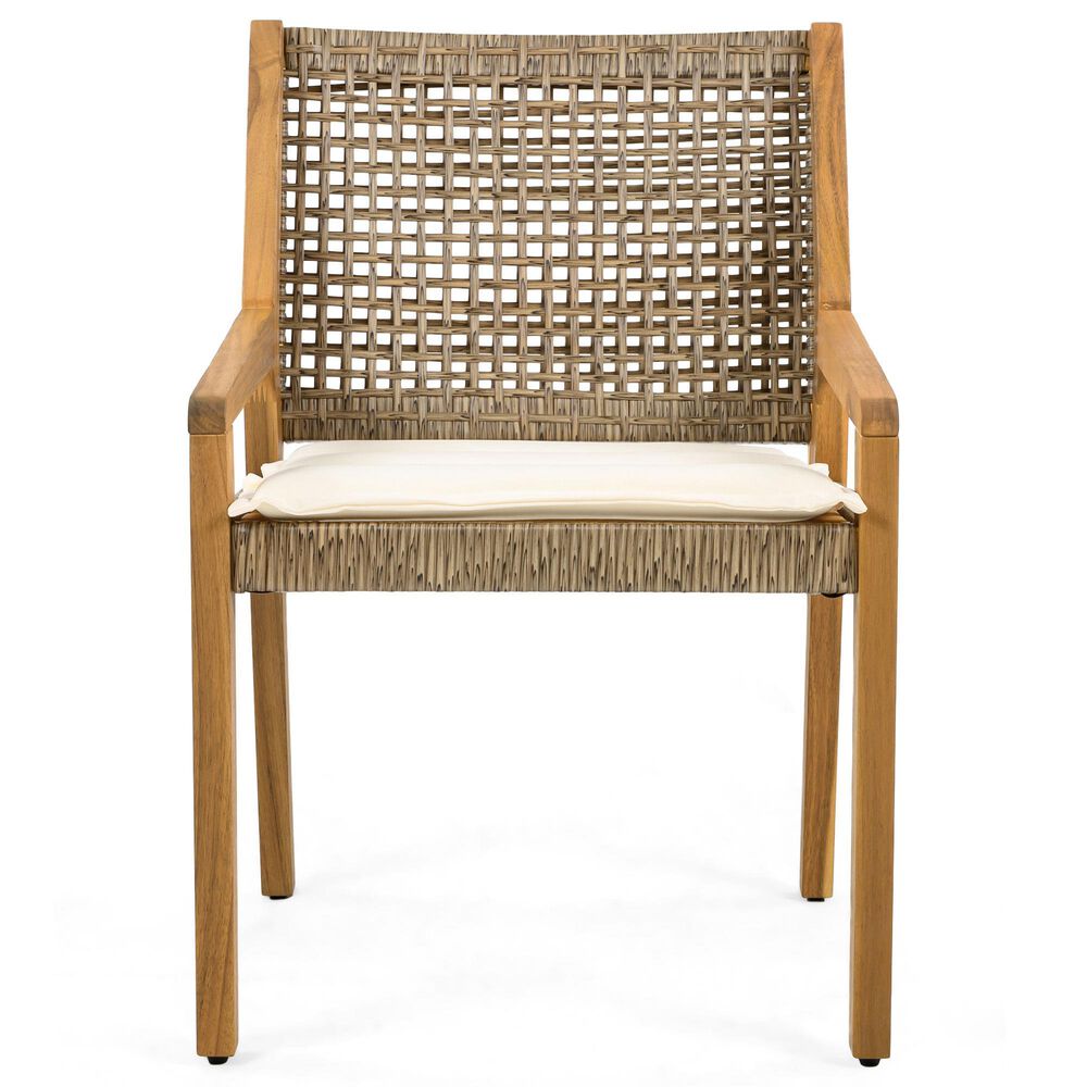 Hearth and Haven 7-Piece Outdoor Rectangular Dining Set with Cream Cushion in Teak, , large