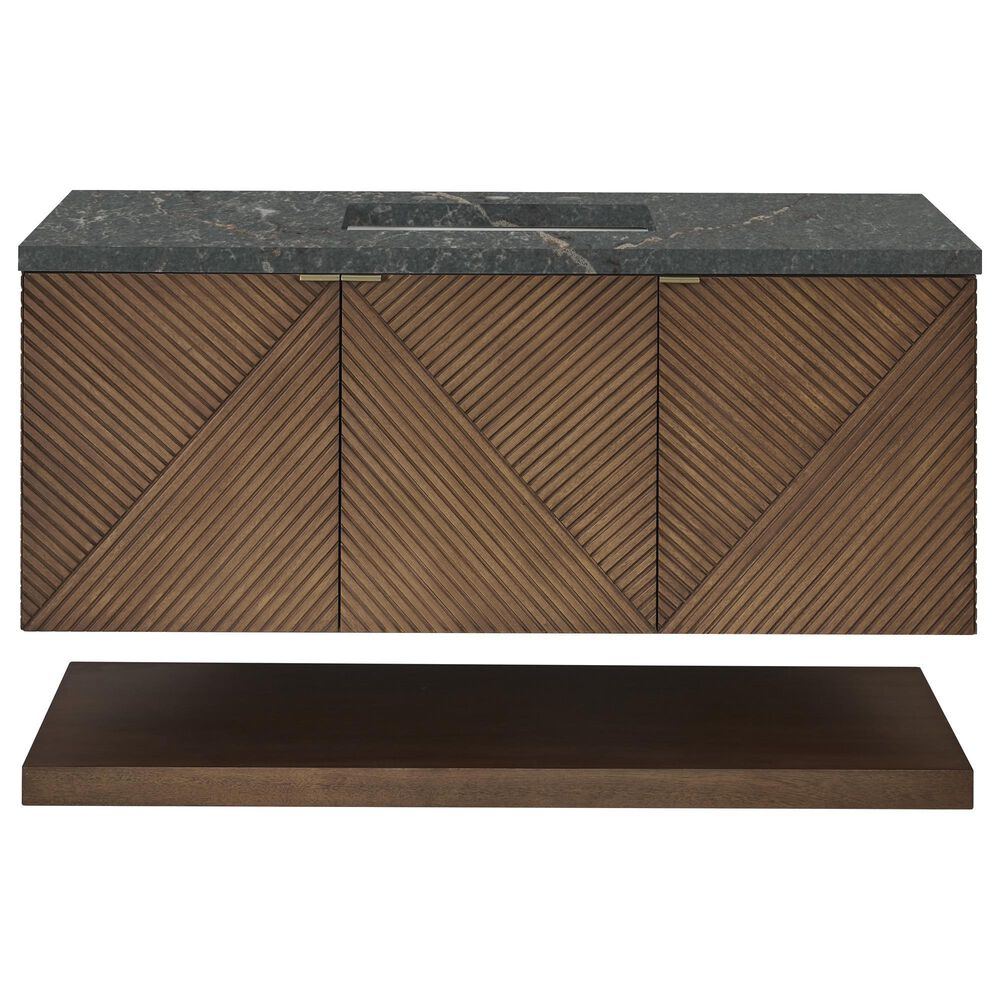 James Martin Vanities Marcello 48" Wall Mounted Single Bathroom Vanity in Chestnut with 3 cm Parisien Bleu Quartz Top and Rectangular Sink, , large