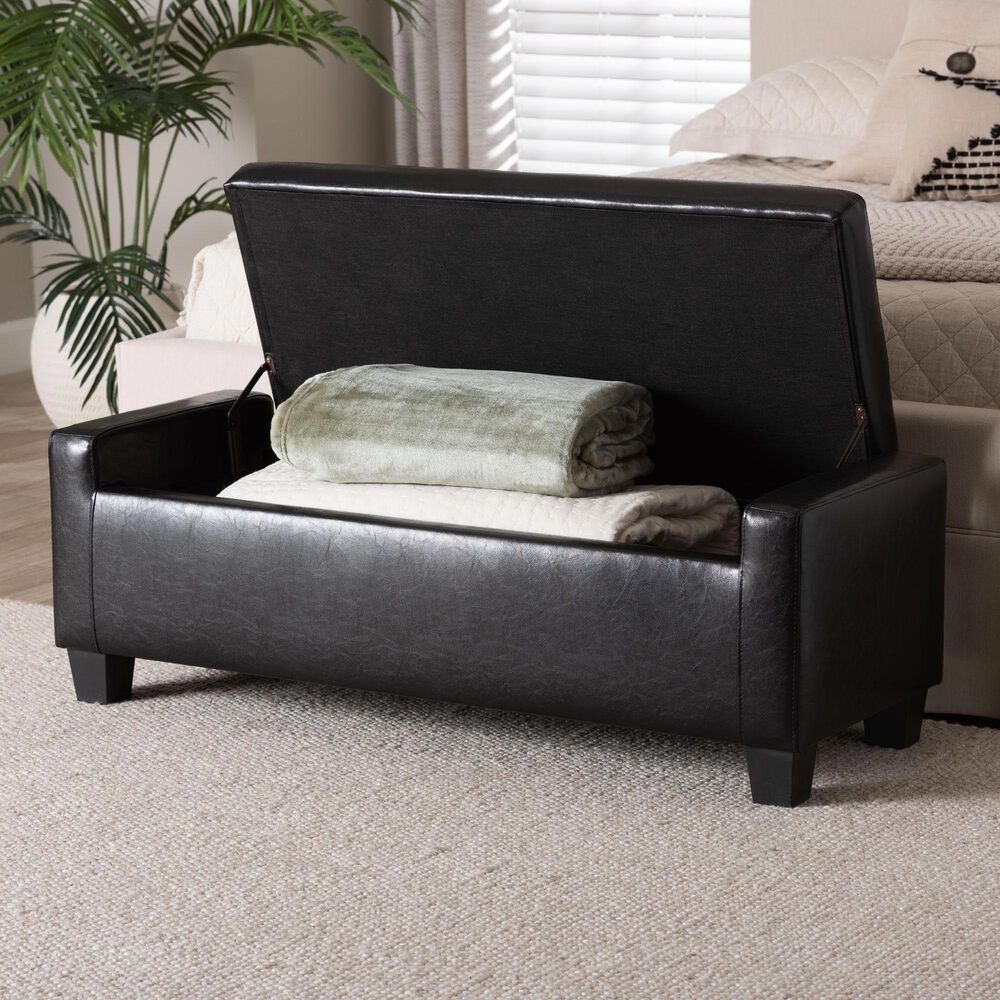 Baxton Studio Manchester Storage Ottoman in Black, , large