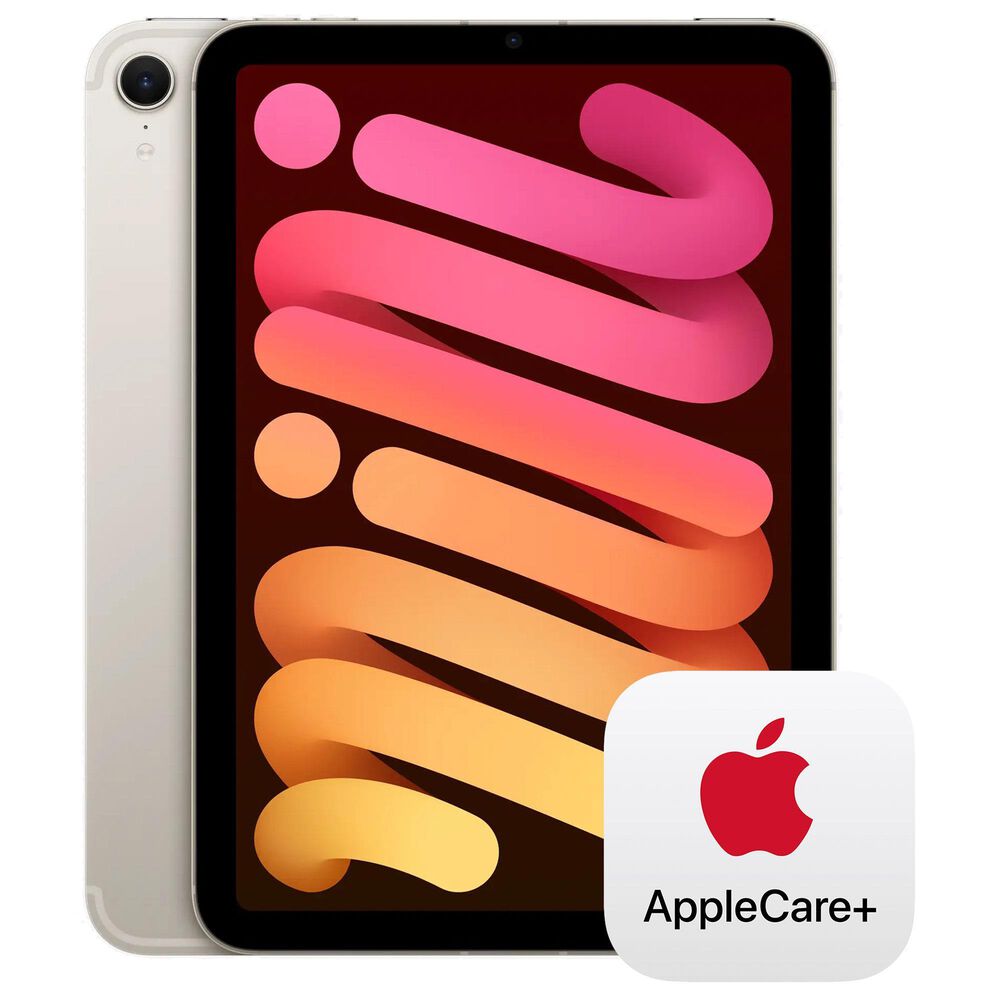 Apple iPad Mini Wi-Fi + Cellular 256GB - Starlight with 2-Year AppleCare+, , large