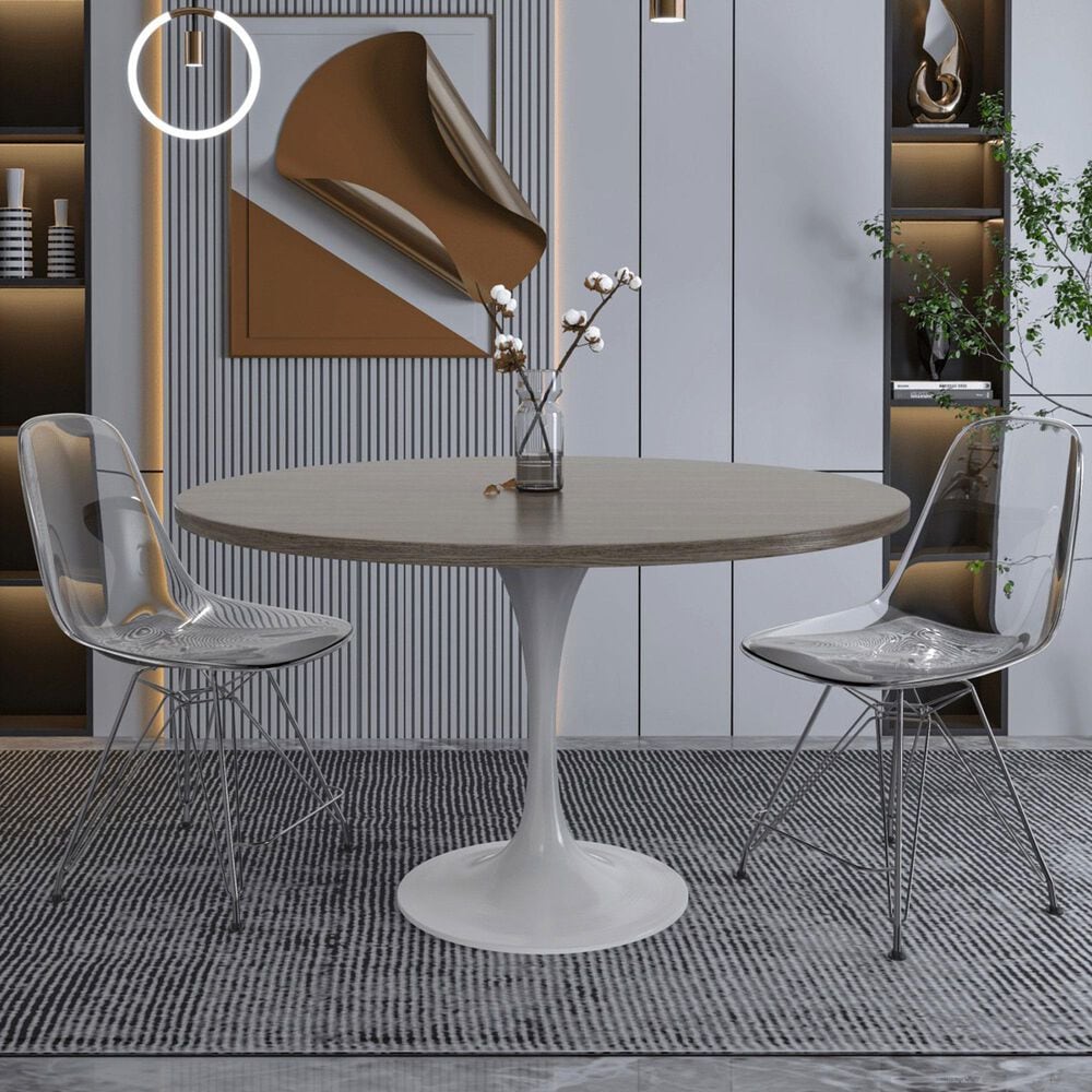 Leisuremod LeisureMod Verve Collection 48 Round Dining Table, White Base with Dark Maple MDF Top, , large