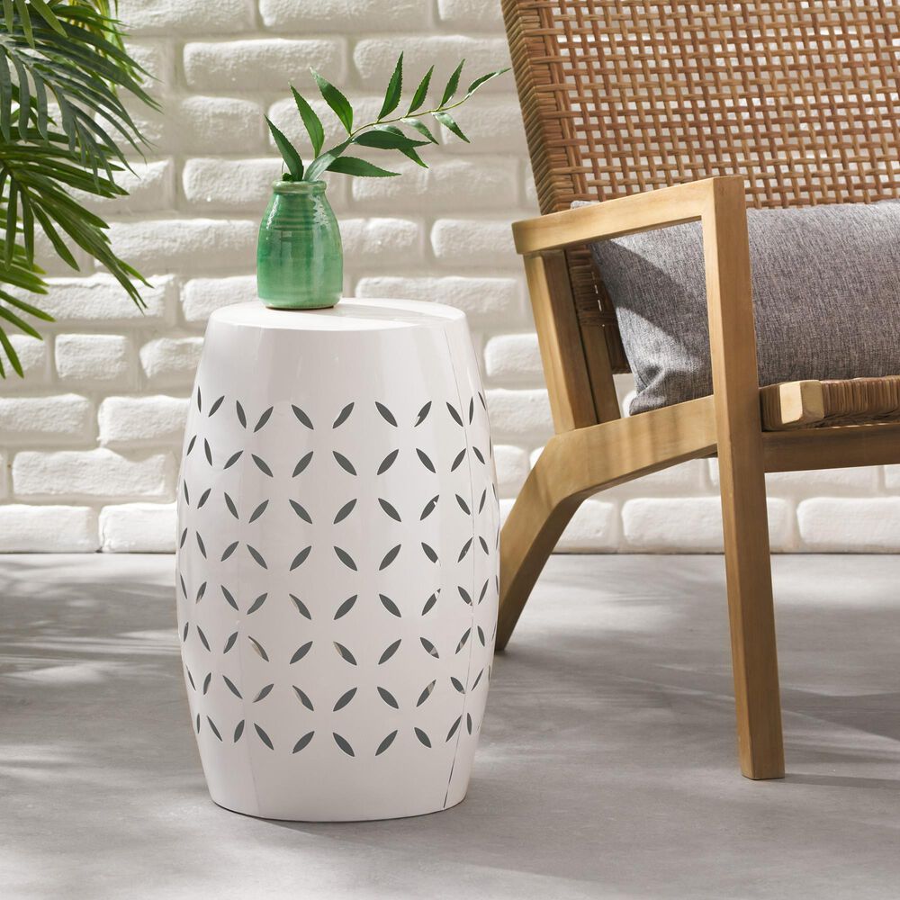 Hearth and Haven Lilac Outdoor Metal Side Table with Cylindrical Design in White, , large