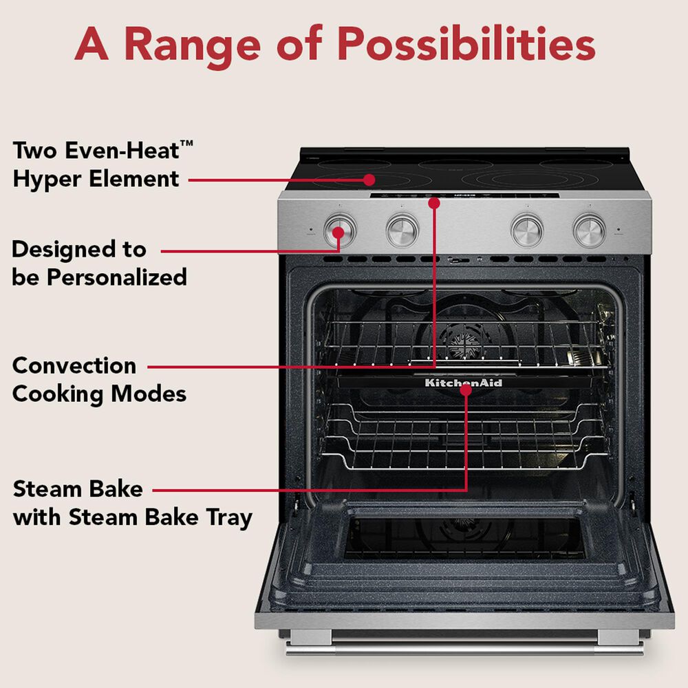 KitchenAid 2-Piece Kitchen Package with 30" Slide-In Smart Electric Range and 30" Over-the-Range Microwave Oven in PrintShield Stainless Steel, , large