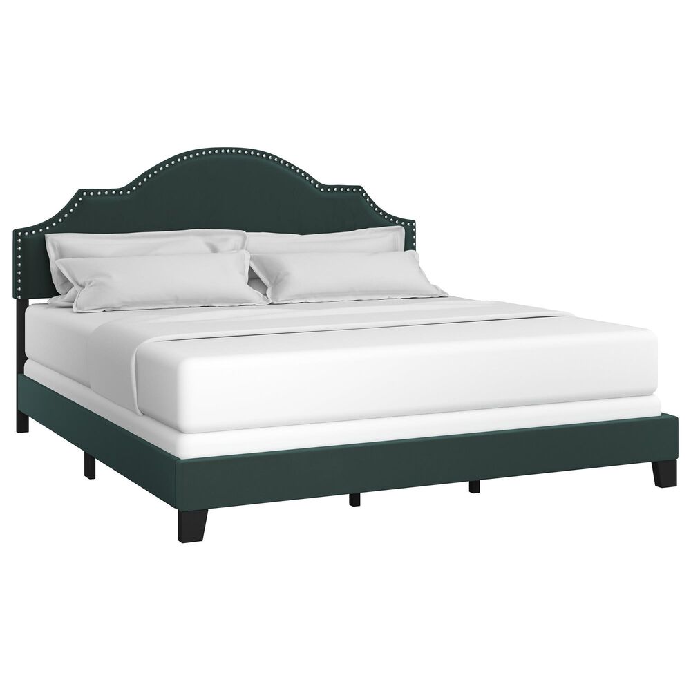 Richlands Furniture Cynthia King Panel Bed with Green Upholstery in Black, , large
